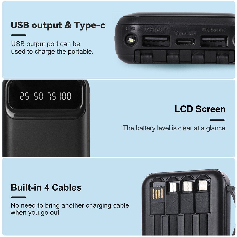 Power Bank10000mAh Fast Charger Pack USB External Battery For Mobile Phone UK