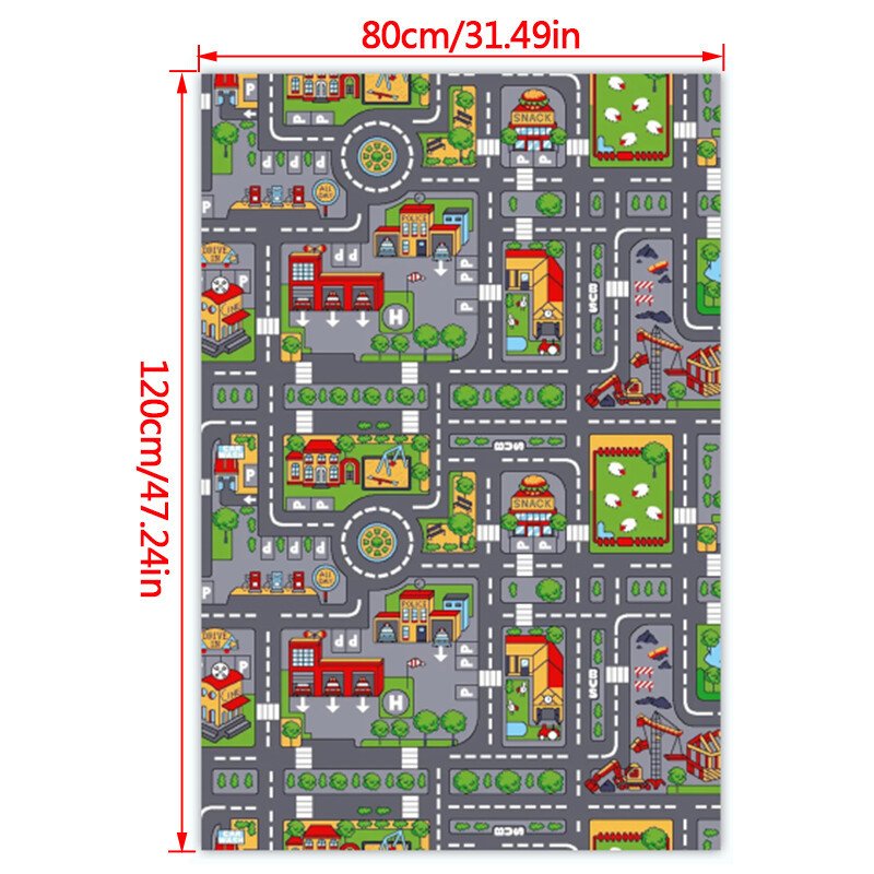 Kids City Road Map Play Mat Rug 80 x 120cm | Toy Car Town Play Carpet for Boys & Girls