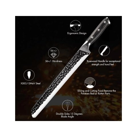11-Inch High-Carbon Blacksmithing Slicing Knife - Effortless Meat Slicing, Brisket & BBQ Carving Master, Authentic Quality, Perfect Gift
