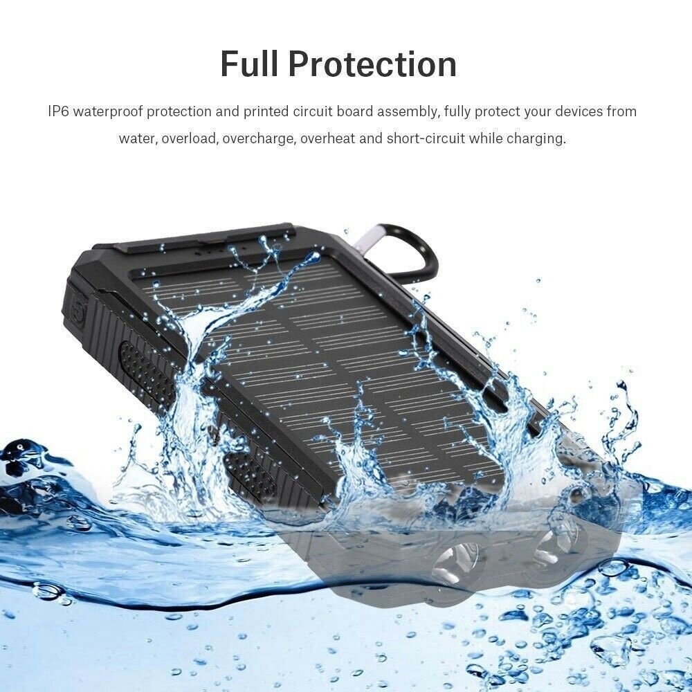 1o000mAh Solar Power Bank Waterproof 2USB LED Battery Charger For Cell Phone