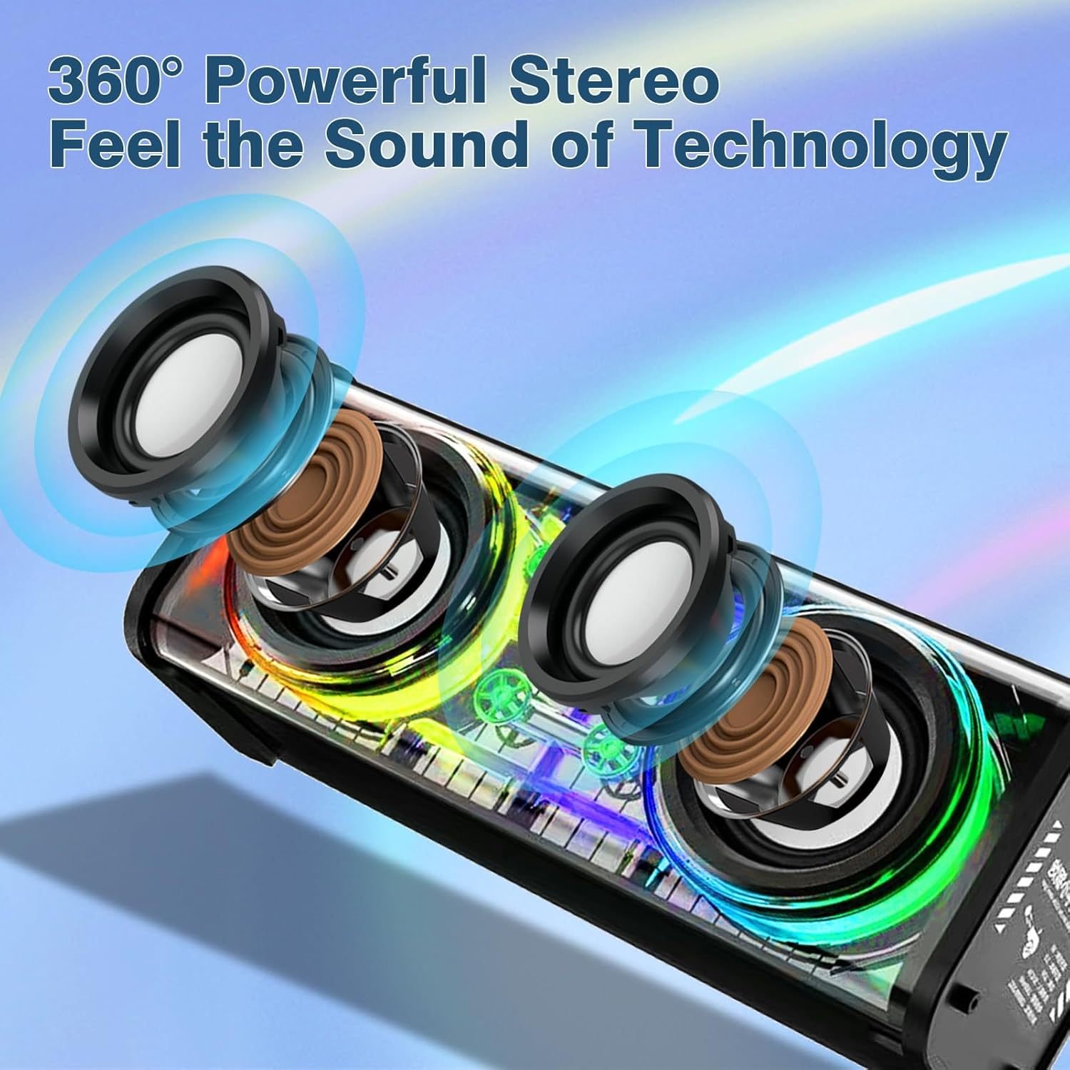 Portable Bluetooth Speaker With LED Lights&Transparent Casing, Bluetooth 5.3 Wireless Outdoor Speakers Support TWS PairingTF Card, 10W Stereo Sound, Electronics For Home, Outdoors, Travel Black