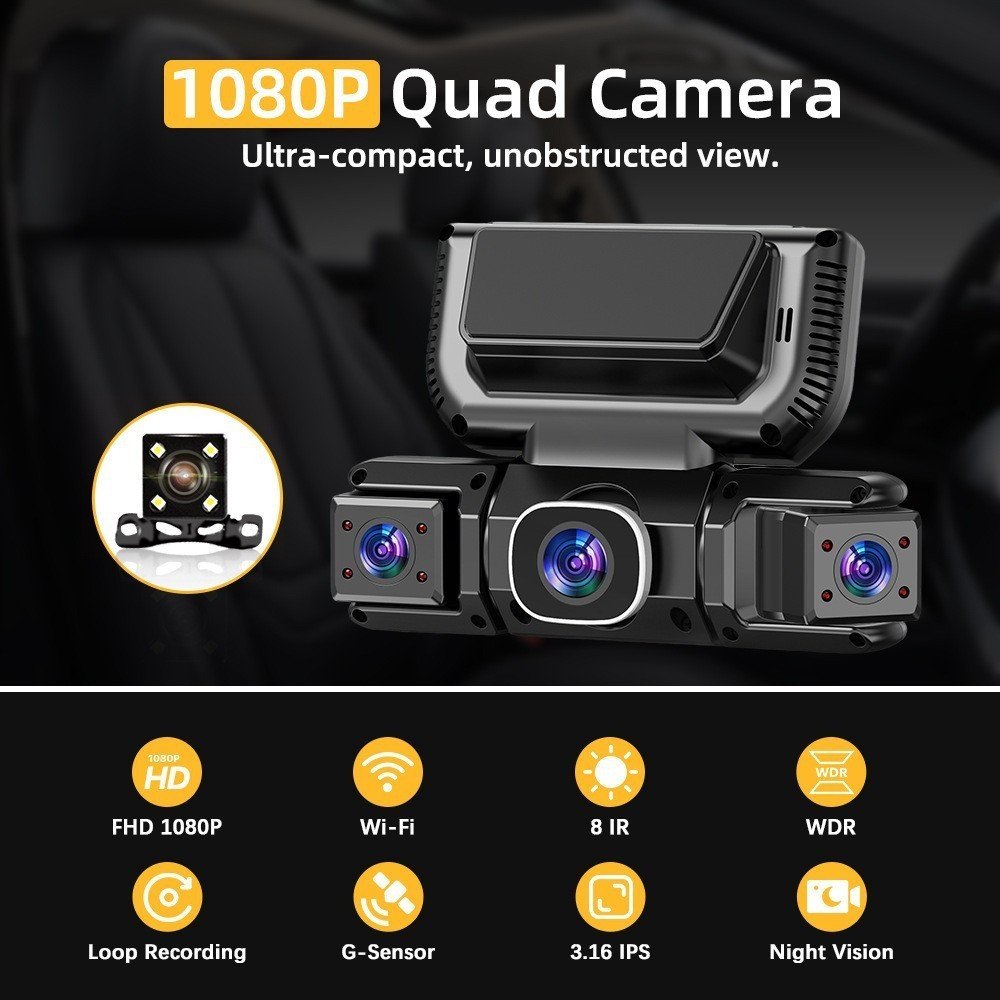 5G WiFi Dash Cam 4 Channel 360  Front Rear Inside DashCam, FHD 1080P Car Camera