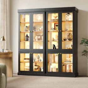 Modern Freestanding Cabinet With Integrated LED Mood Lighting, Glass Display Case, Well-designed Interior Layout And Anti-tip Protection Stable, Safe And Versatile For Home Use Black