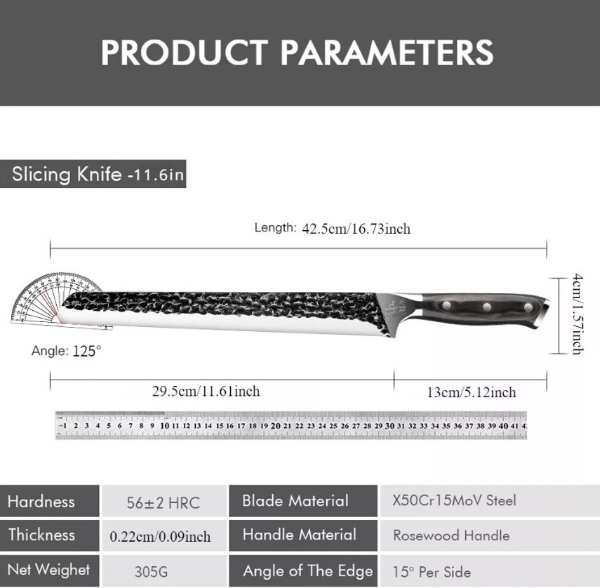 11-Inch High-Carbon Blacksmithing Slicing Knife - Effortless Meat Slicing, Brisket & BBQ Carving Master, Authentic Quality, Perfect Gift