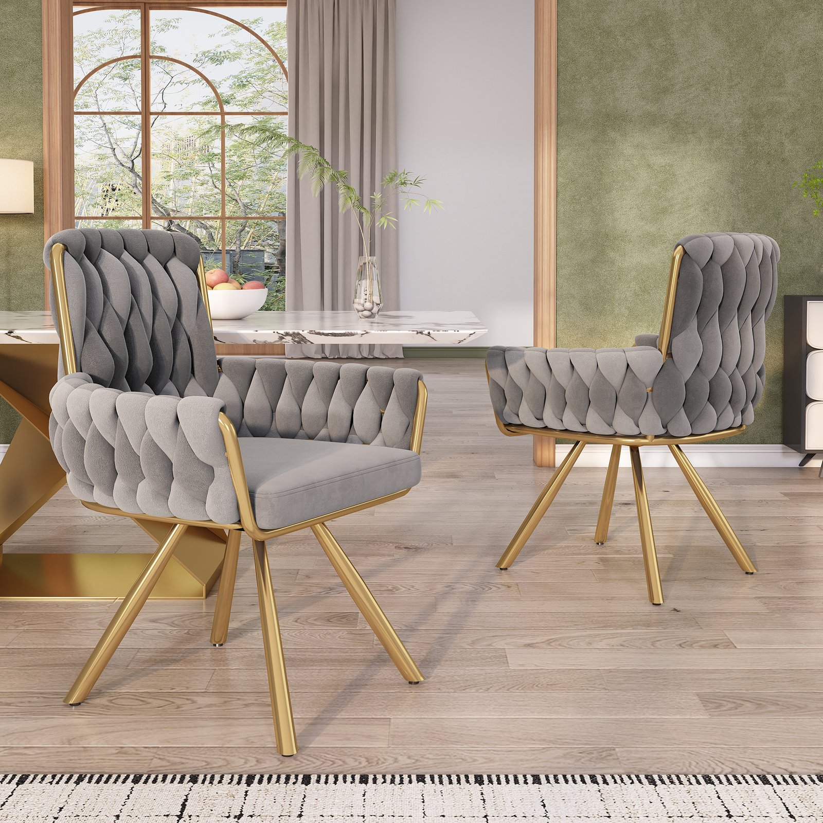 Set Of 4, Velvet Dining Chair, Armchair, Single Luxurious Living Room And Bedroom Swivel Chair, Leisure Swivel Chair With Four Metal Support Legs, Gray