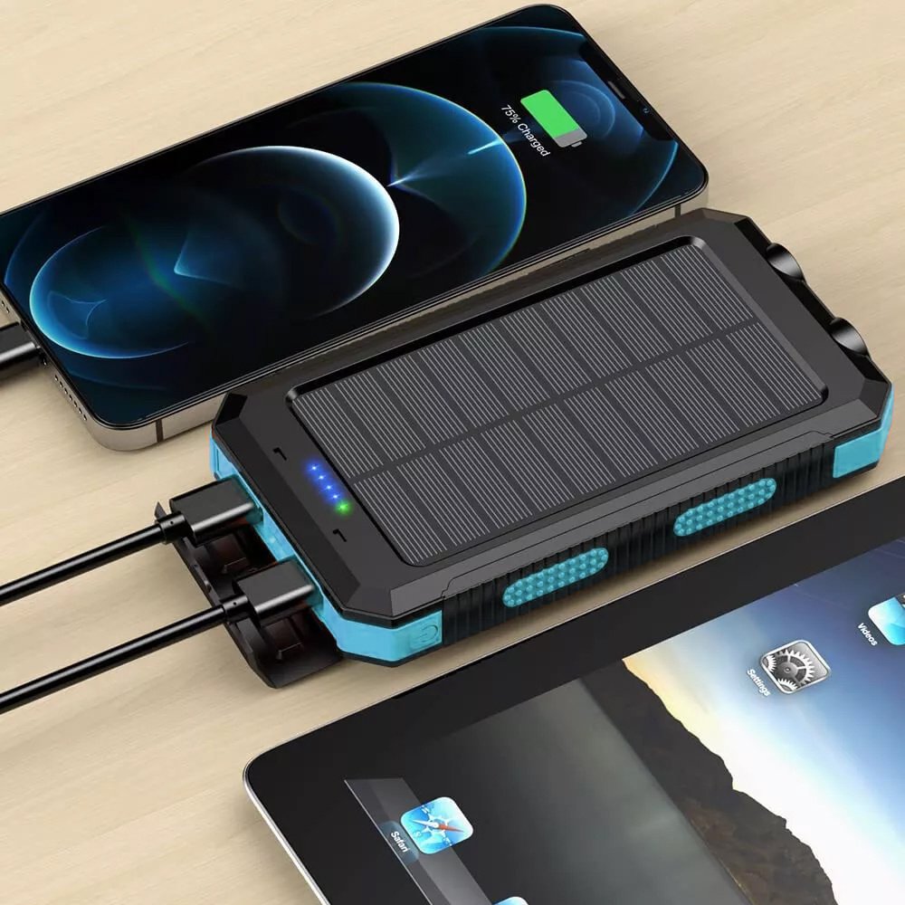 1o000mAh Solar Power Bank Waterproof 2USB LED Battery Charger For Cell Phone