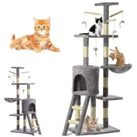 Multi-Storey Cat Tree Tower with Scratching Post, Climbing, Plush Cave, and Sleeping Area – Indoor Outdoor Activity Center