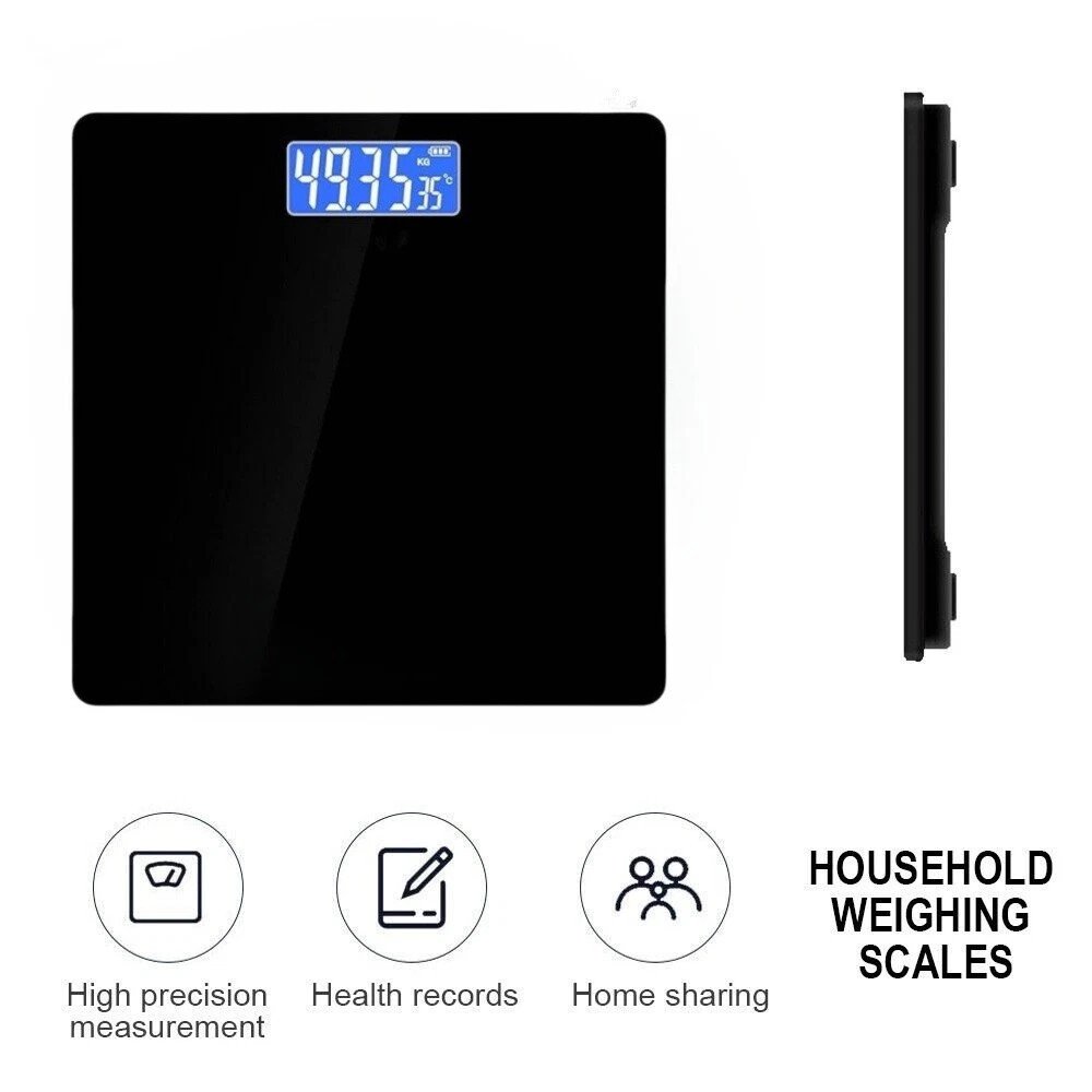 Digital Bathroom Scales 180KG Body Weight Weighing Scale LCD Electronic Black
