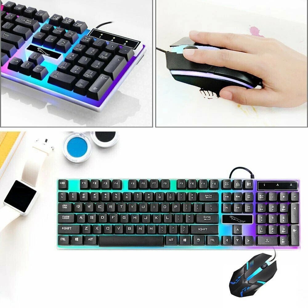 UK Gaming Keyboard And Mouse Set RGB LED USB For PC Laptop Xbox One PS4 PS
