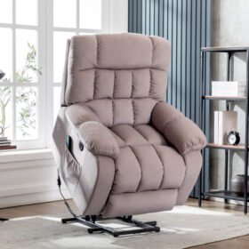 Electric Power Lift Recliner Chair Sofa With Massage And Heat For Elderly 2 Side Pockets USB Ports Single Recliner Chairs For Living Room Overstuffed Breathable Fabric Reclining