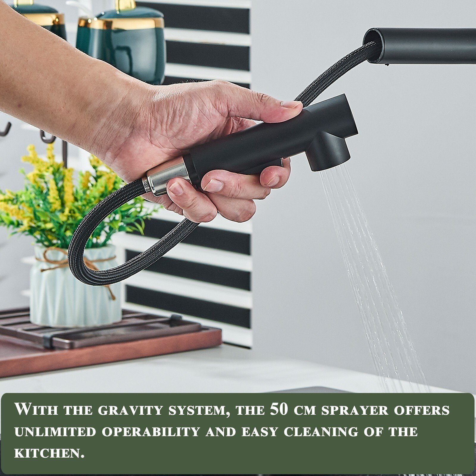 Matte Black Kitchen Mixer Taps Pull Out Spray Head Single Lever Mono Sink Faucet