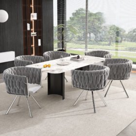 Set Of 6, Velvet Dining Chair, Single Light Luxury Living Room Bedroom Swivel Chair, Leisure Swivel Chair With Four Metal Support Legs, Grey  Silver