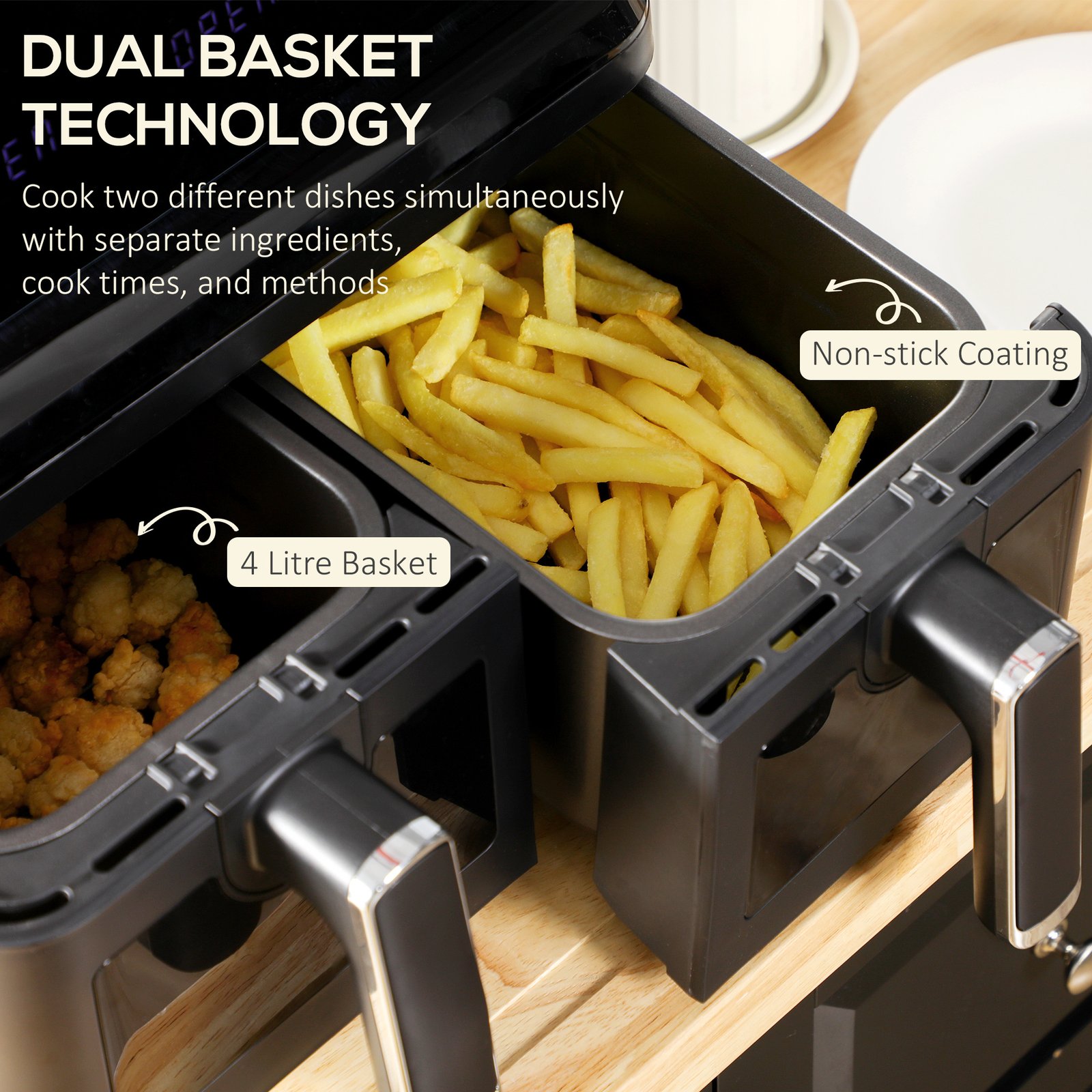 8L Dual Basket Air Fryer 2500W | 8-in-1 Digital Air Fryer Oven with Sync Finish