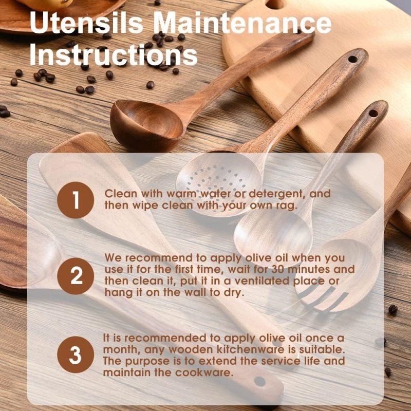 6pcs Wooden Utensils Teak Cooking Utensils Set Nonstick Pan Kitchen Utensils Set