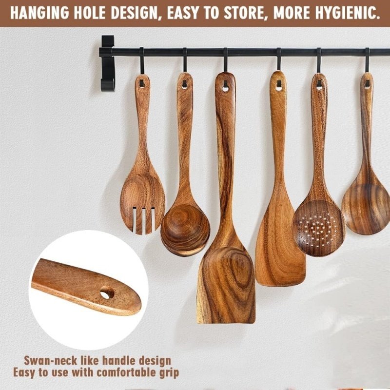 6pcs Wooden Utensils Teak Cooking Utensils Set Nonstick Pan Kitchen Utensils Set