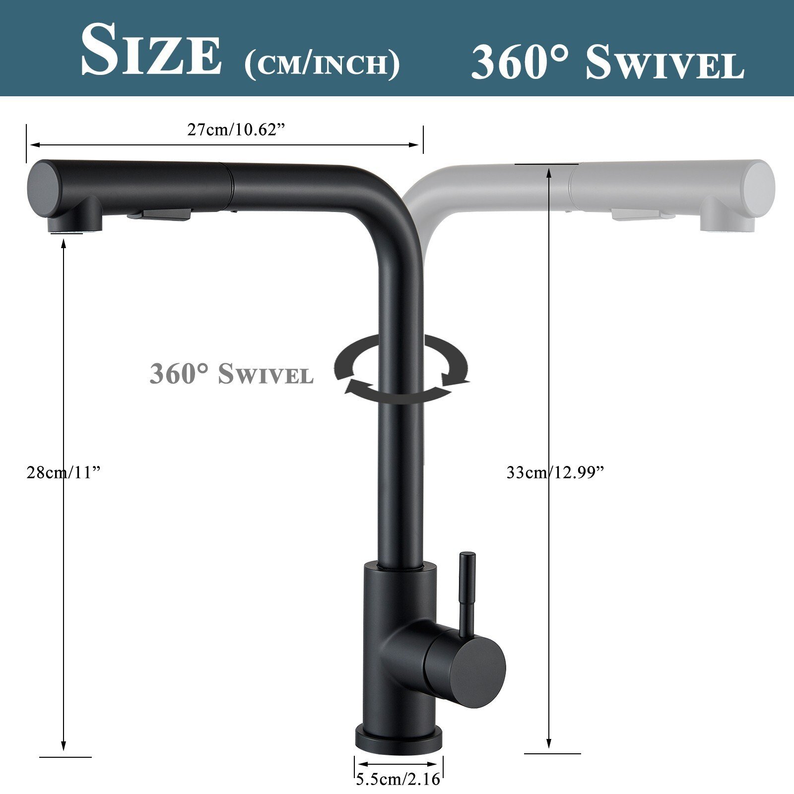 Matte Black Kitchen Mixer Taps Pull Out Spray Head Single Lever Mono Sink Faucet