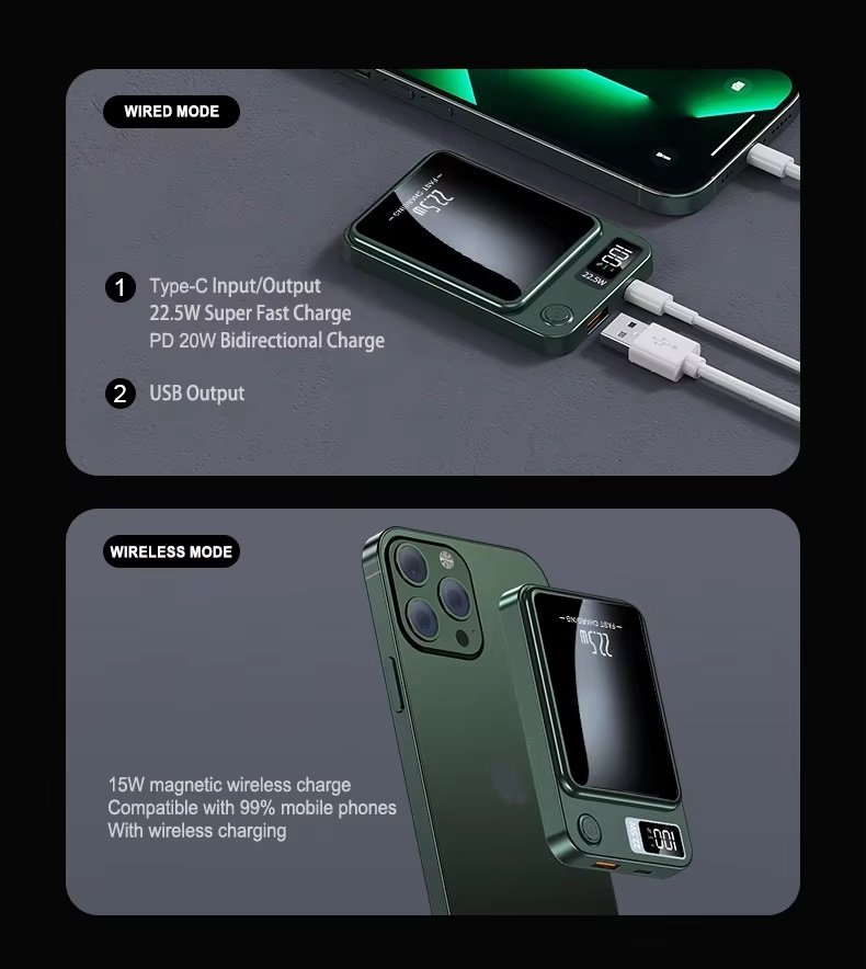 30000 MAh Magnetische Kabellose Powerbank, Superschnelles Aufladen, Tragbare Externe Akku-Powerbank Fr