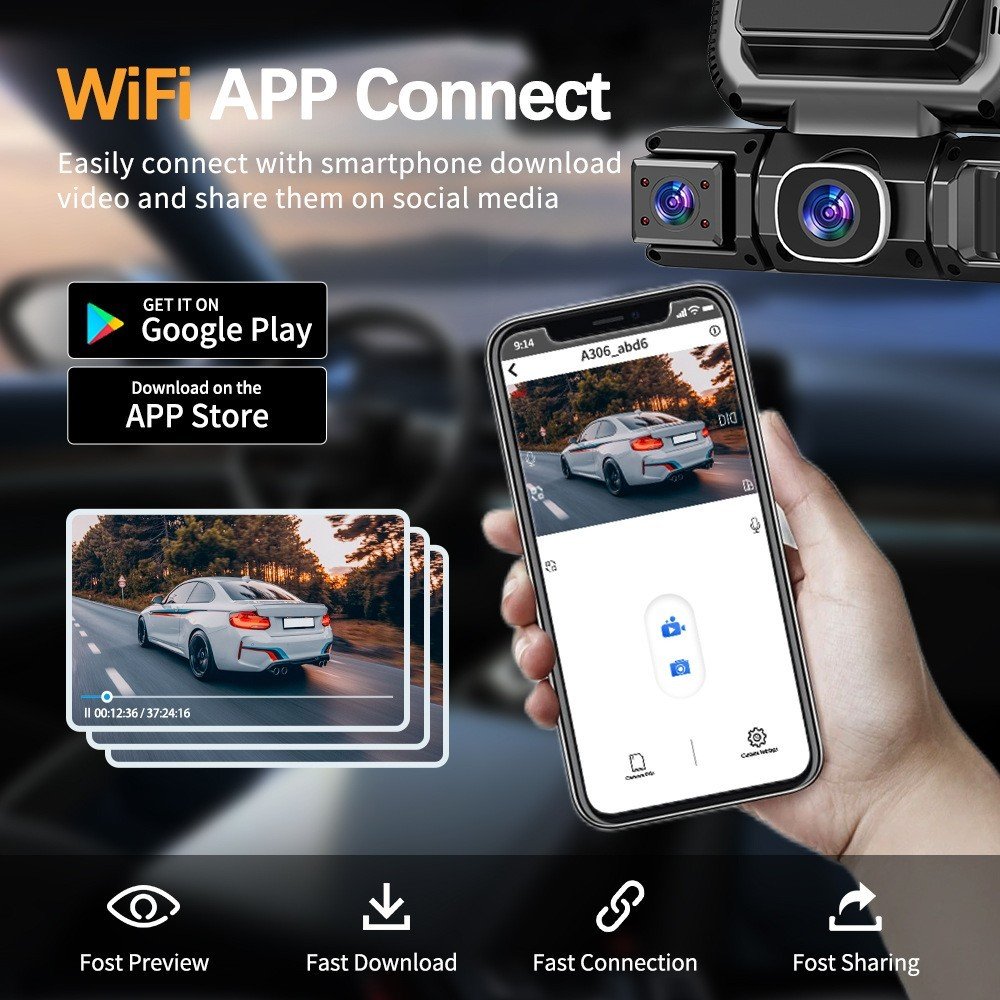 5G WiFi Dash Cam 4 Channel 360 Front Rear Inside DashCam, FHD 1080P Car Camera