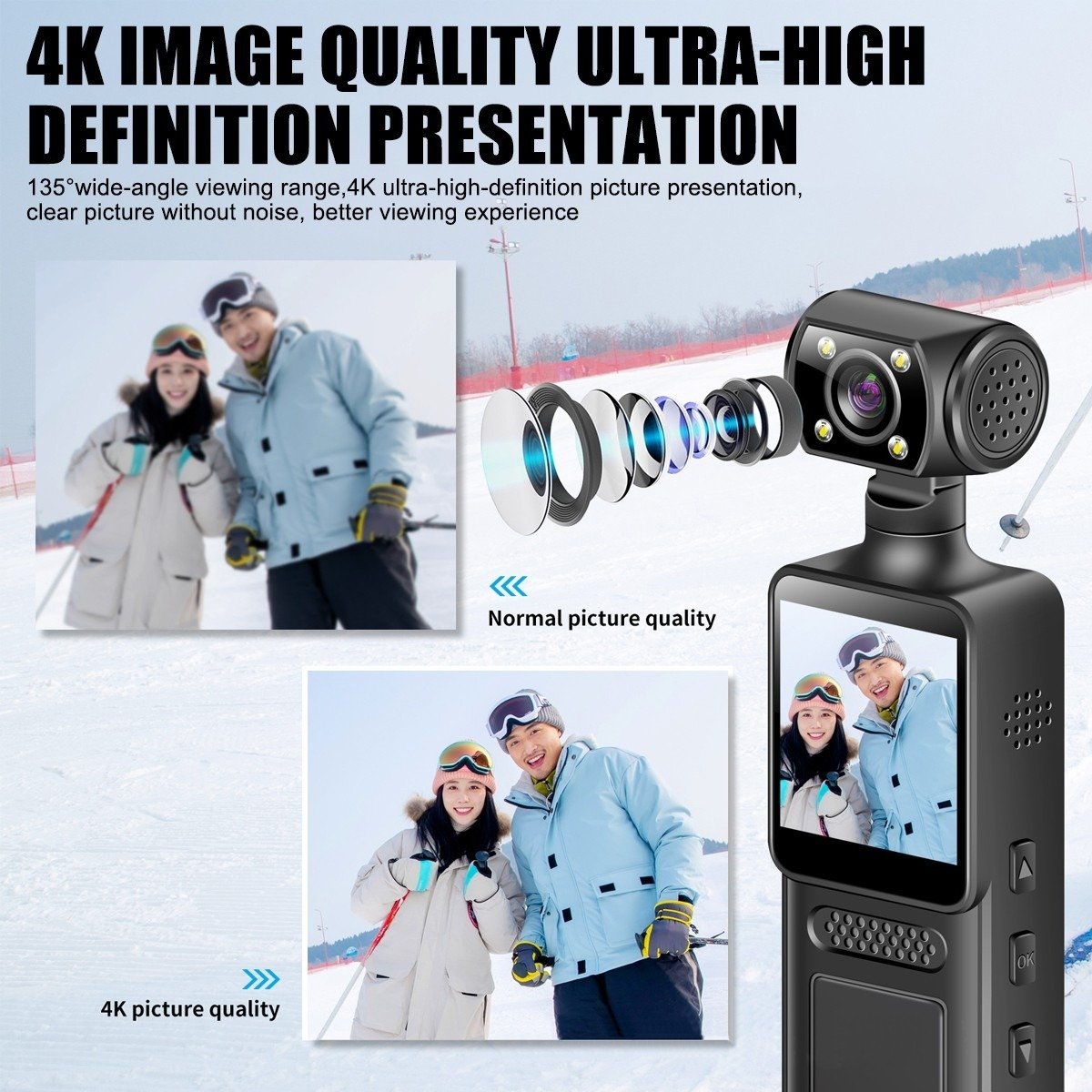 HD 4K Pocket Action Camera Rotation WiFi Vlog Camcorder Handheld Sports DV
