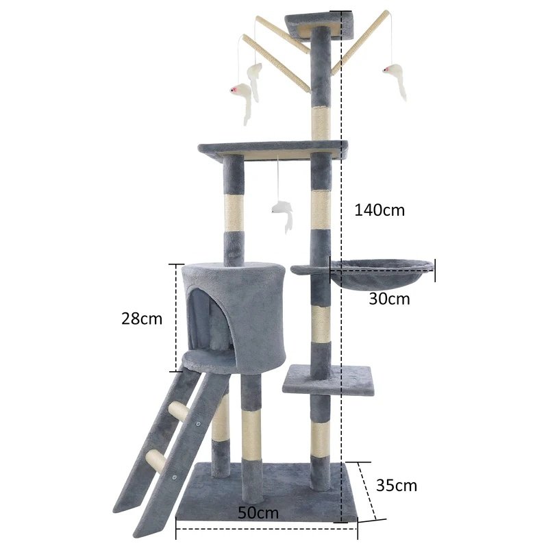 Multi-Storey Cat Tree Tower with Scratching Post, Climbing, Plush Cave, and Sleeping Area - Indoor Outdoor Activity Center