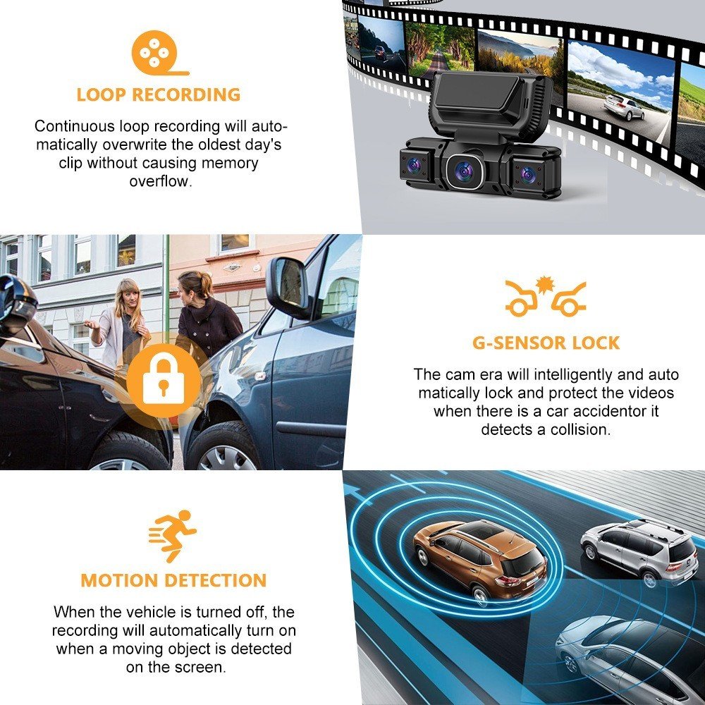 5G WiFi Dash Cam 4 Channel 360  Front Rear Inside DashCam, FHD 1080P Car Camera