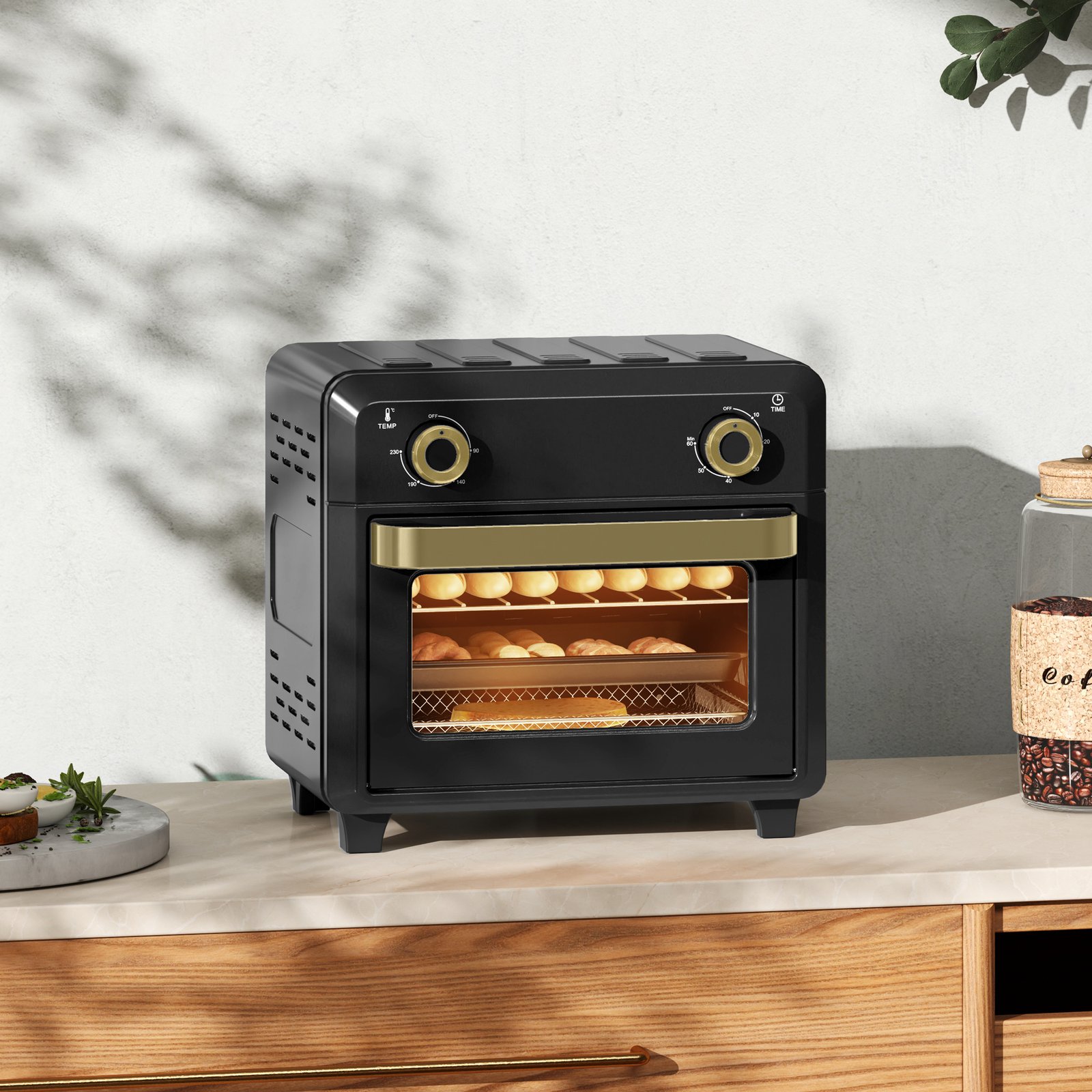 10L Air Fryer Oven, Mini Oven, Oil Free Cooking, Grill, Roast, Bake, With Adjustable Temperature, Timer, Dishwasher Safe, 1000W, Black