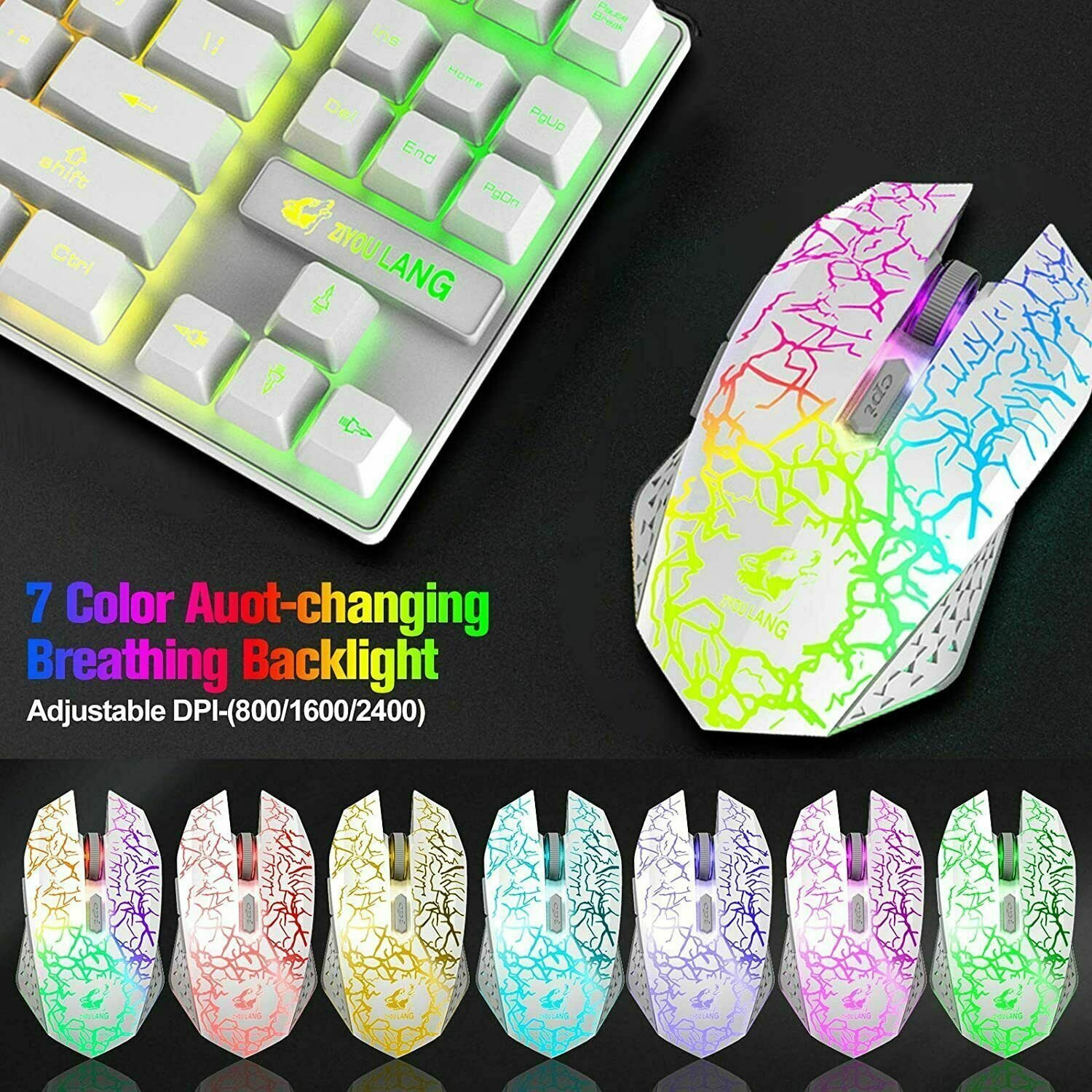 T87 Wireless Gaming Keyboard And Mouse Rainbow Backlit For PC Mac PS4 Xbox One
