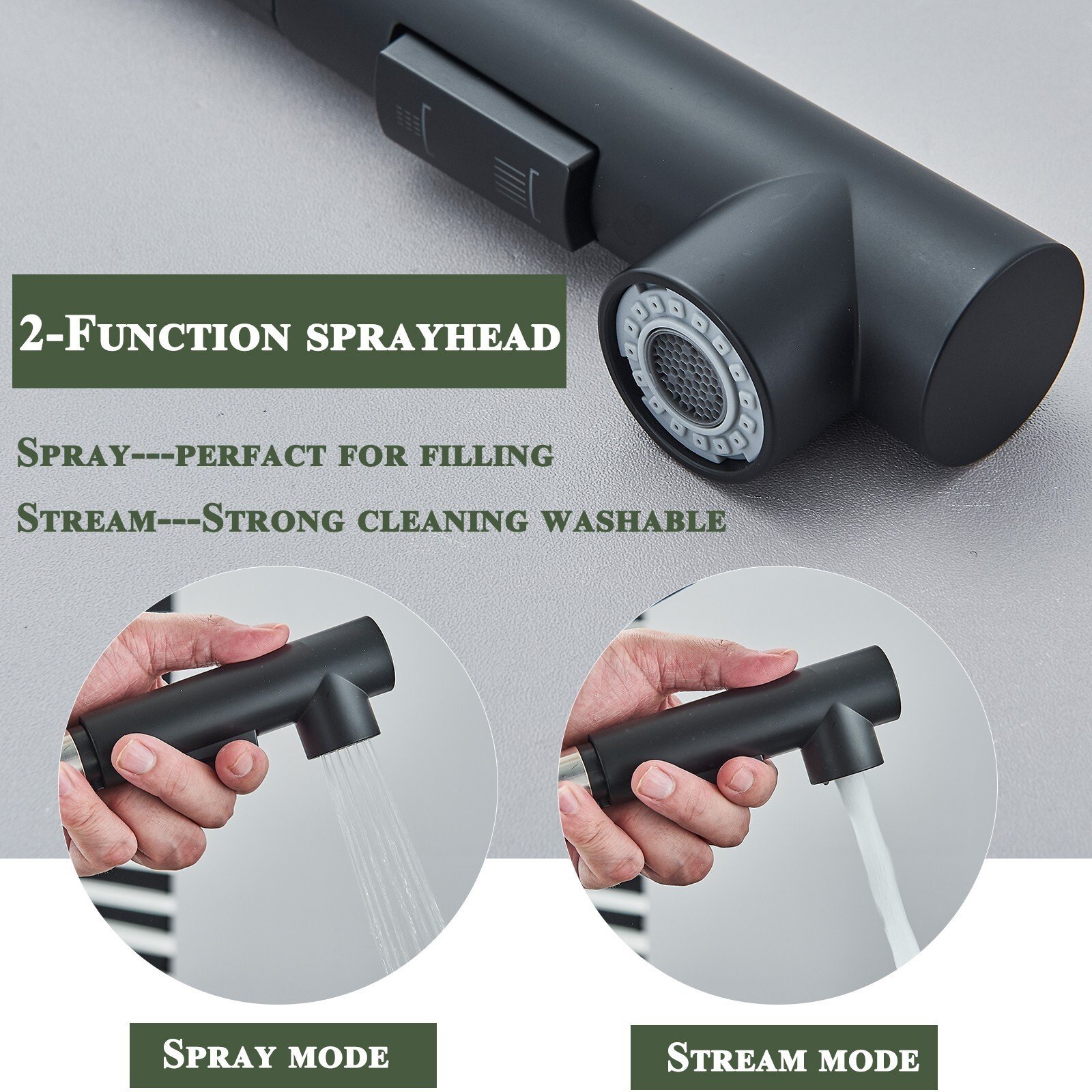 Matte Black Kitchen Mixer Taps Pull Out Spray Head Single Lever Mono Sink Faucet