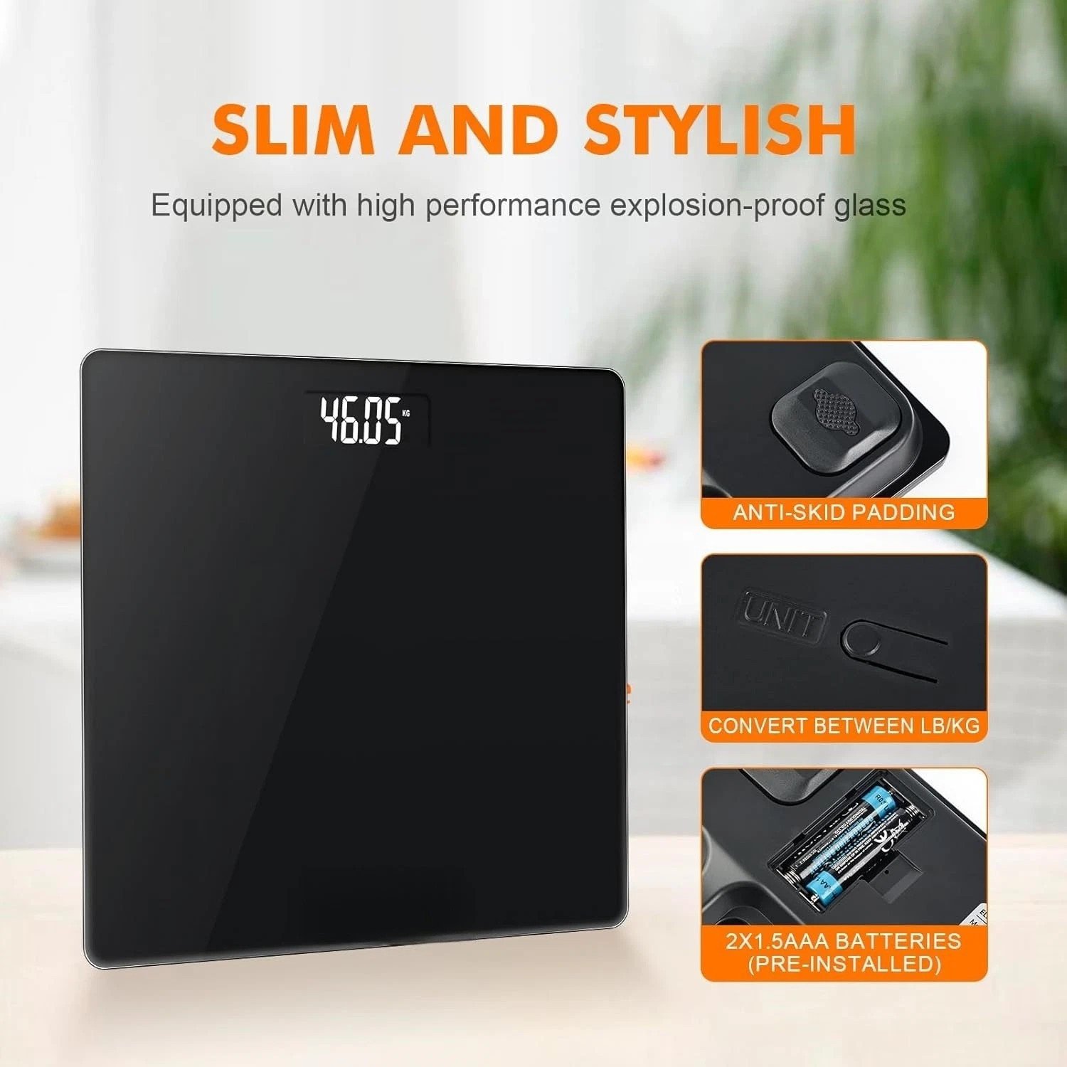 Digital Bathroom Scales 180KG Body Weight Weighing Scale LCD Electronic Black